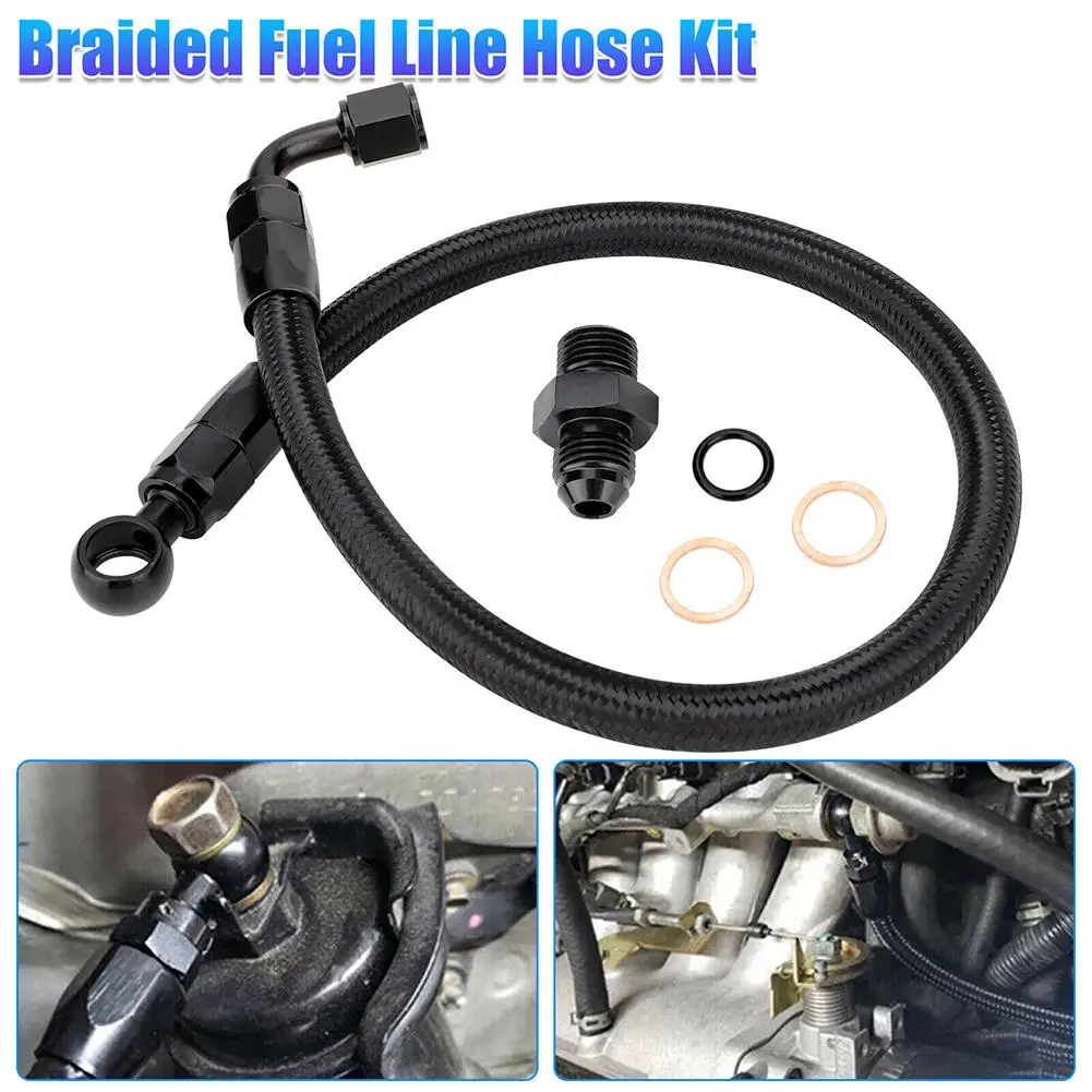 Braided Fuel Line Hose Fittings Kit With Metal Washers Rubber O-Ring Compatible For B/D Engine Series EG EK EF DC2