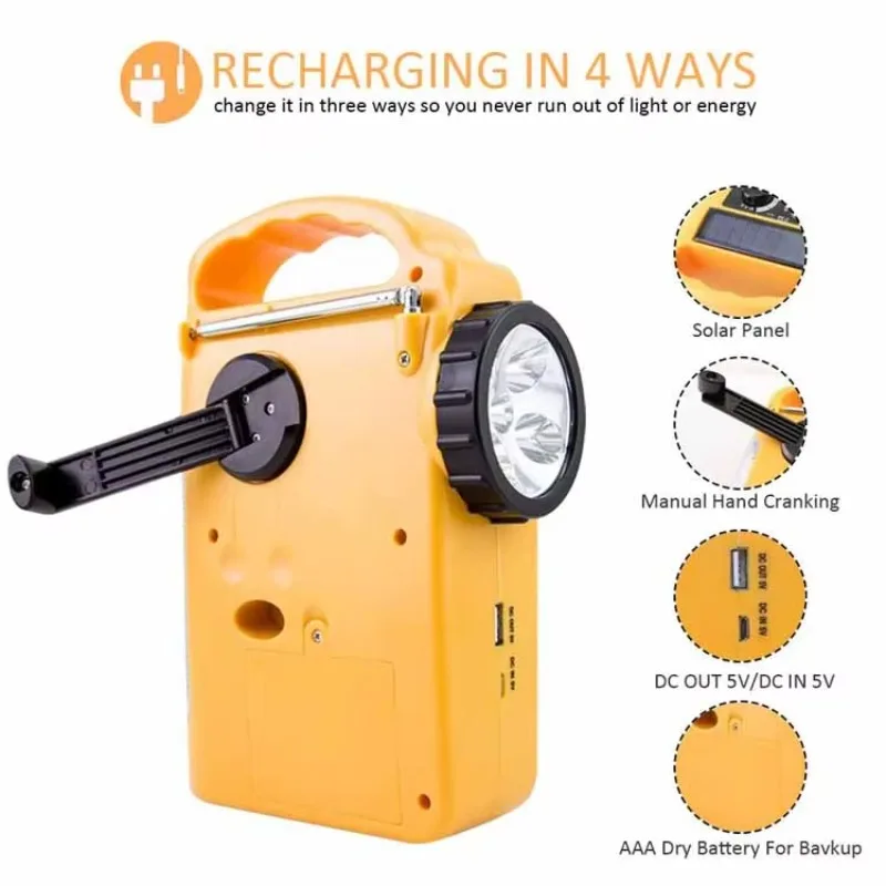 Emr2000 Eletree Multi-Function Led Flashlight Am Fm Sw Emergency Hand Crank Solar Radio With Usb Mp3 and Reading Lamp