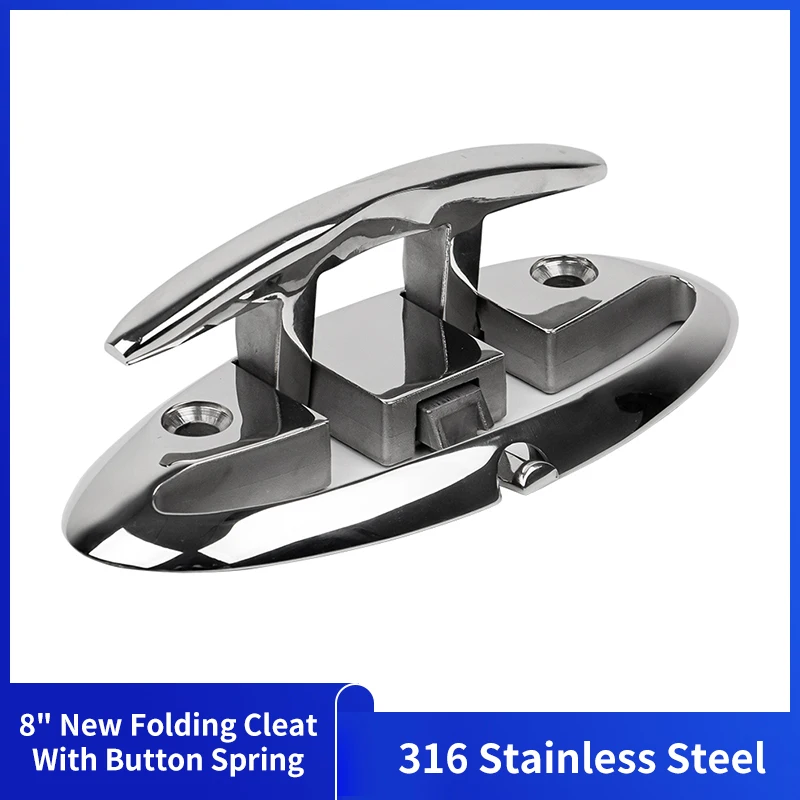 

New 8 inch 316 Stainless Steel Marine Folding Cleats Deck Foldable Folding Deck Mooring Cleat with Button Boat Accessories