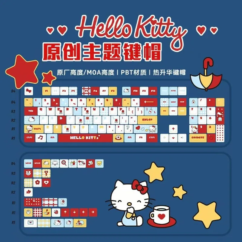 New Year Sanrio Kawaii hello kitty Cinnamoroll Keycaps PBT Mechanical Keyboard Key Caps Cute Keyboard Accessories