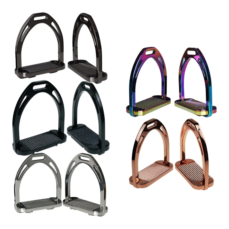 270C Aluminum Horse Stirrups, Pair with Integrated Die-Cast Frames, Raised Footbed Texture, and Electroplated Finish