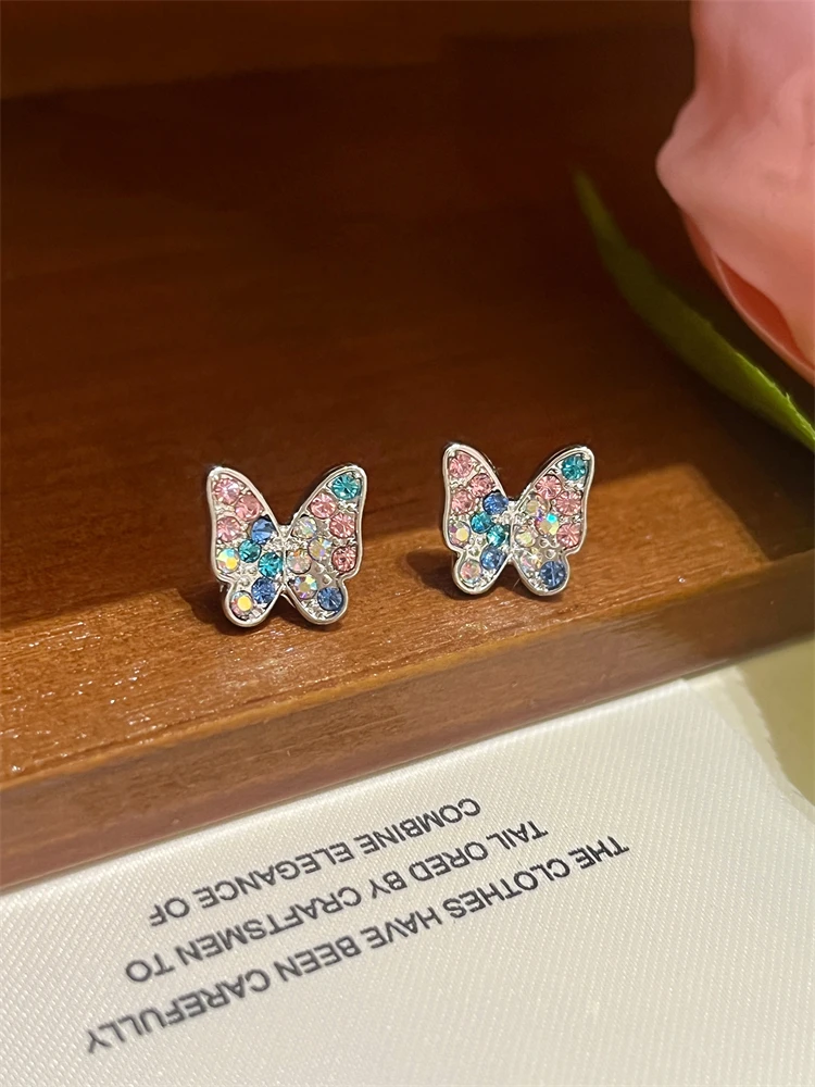 Unique Colorful Zircon Butterfly Earrings for Women 2023 New Small, Exquisite, Premium, and Light Luxury Earrings