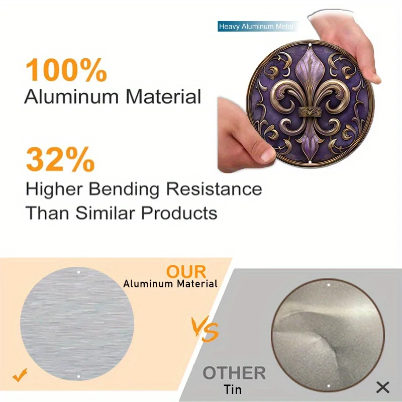 علامة الألومنيوم Fleur De Lis إكليل ، ديكور حائط معدني مطبوع HD مقاوم للماء ، ثقوب مسبقة الحفر للمنزل ، مقهى ، 1! #4