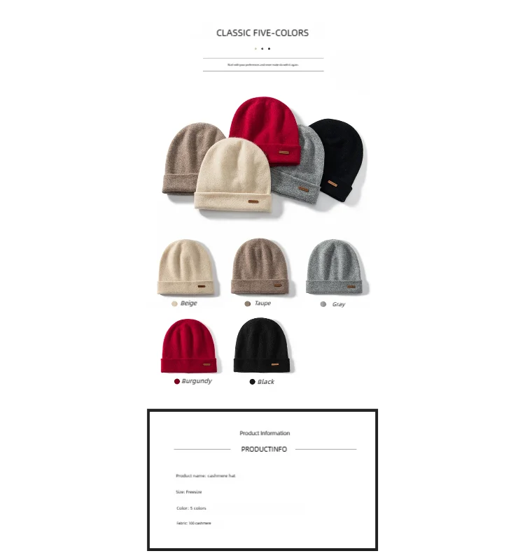 100 % Kaschmir, 2-lagige Mützen, solide Strickmützen, Unisex-Mütze, lässig, für Herren, Neujahr, Sonderpreis, Basic, weich, Damen, warme Haarmütze – Detail 5