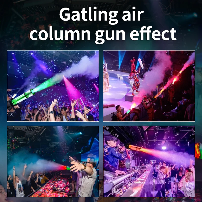 

Ручной светодиодный пистолет Co2 RGB 3IN1 Satge Gatling Air Column Gun Светящаяся машина для тумана CO2 Дымовые машины для дискотеки, ночных клубов