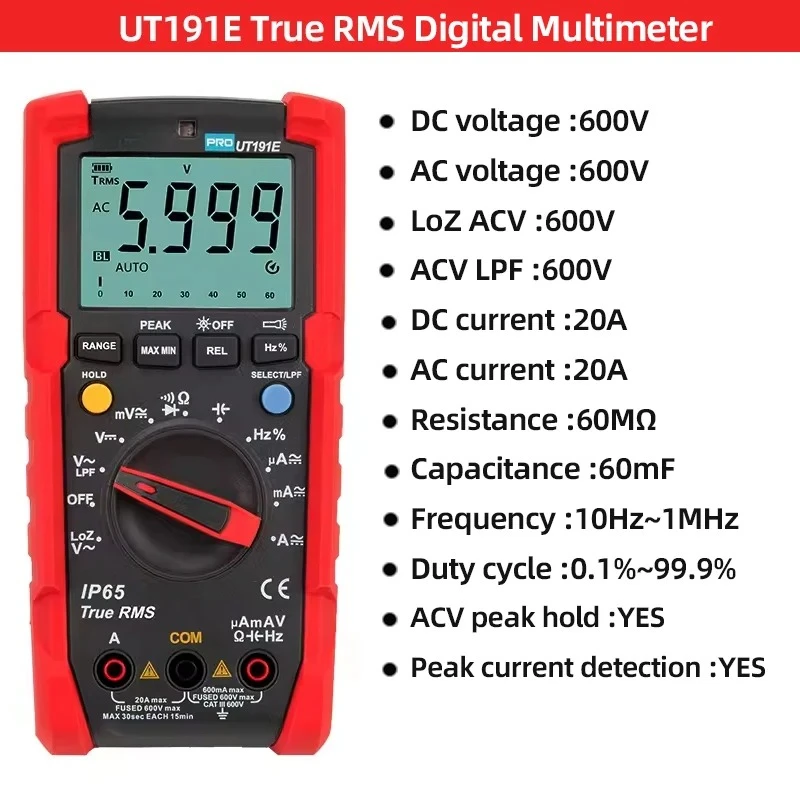 20A Ammeter 600V Count 6000 DC AC Capacitor UNI-T Tester Digital Multimeter Profesional UT191T UT191E True RMS Auto Range DMM