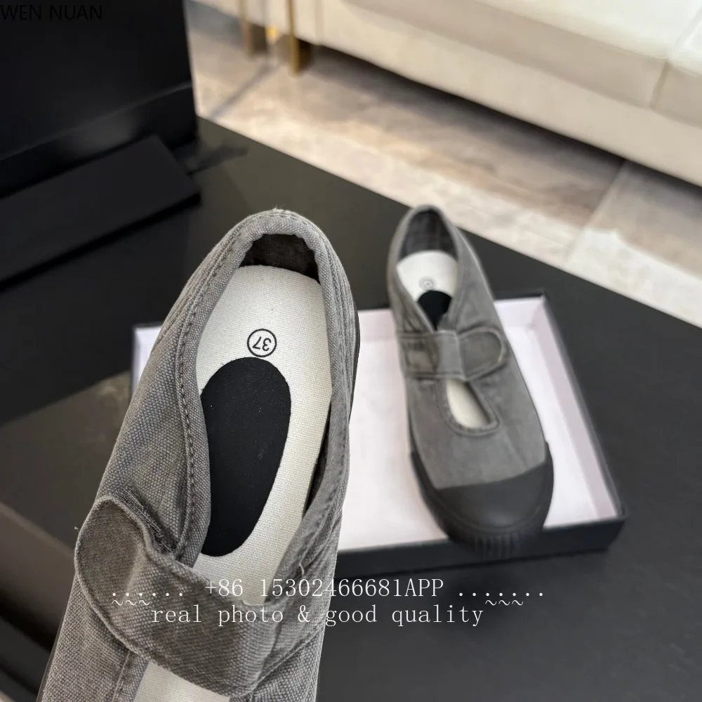 Round-toe Mary Jane summer canvas shoes for women - comfortable versatile trendy white sneakers simple washed design