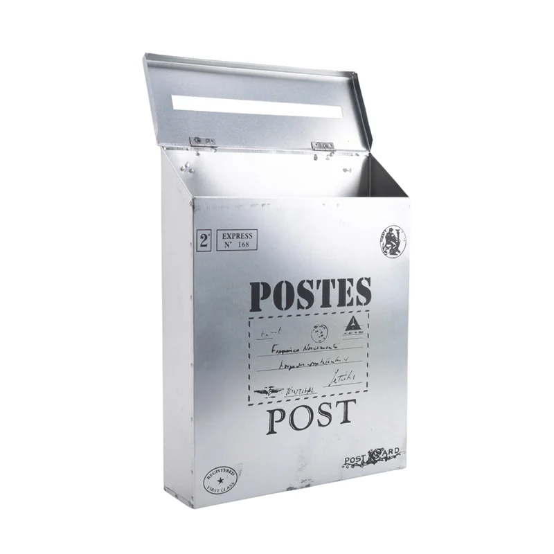 ABAH-صندوق بريد عتيق مثبت على الحائط صندوق بريد صندوق بريد معدني عتيق صندوق بريد مقاوم للصدأ مناسب للخارج الفضي #4