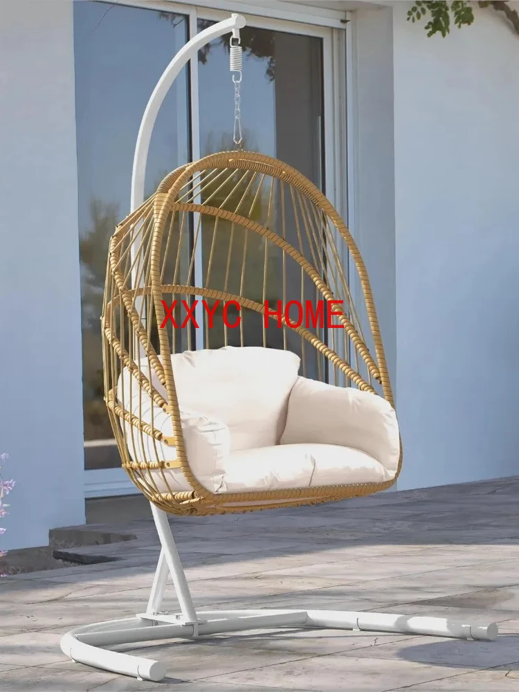 Chair Beach Wicker Swing Egg Chair With Cushions 370lbs Indoor Hanging Lounger Patio Bedroom - Beige Outdoor Swing Terrace Room