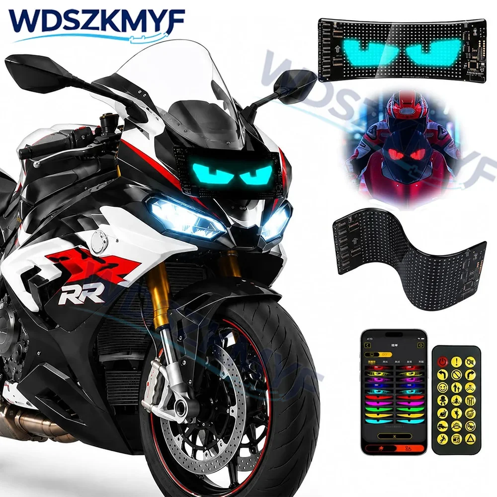 LED Devil Eye Lights for Motorcycle & Car Windshield,Programmable Matrix Pixel Panel with App/Remote Control for Motorcycle