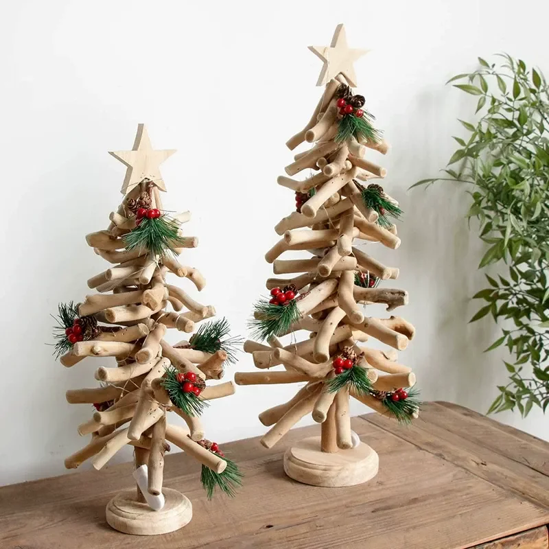 for Handmade Wood Luminous Red Fruit Christmas Tree Household Decoration for Mall Hotel Store Christmas Arrangement