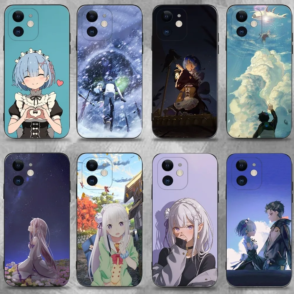 

Re Zero Rem Emilia Phone Case For iPhone 16,15,14,13,12,11 Plus,Pro Max,XS,X,XR,SE,Mini,8,7,Soft Silicone Black Cover