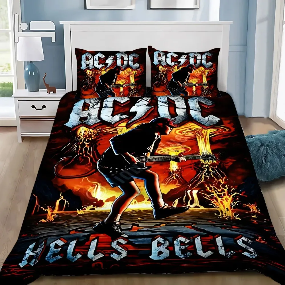 AC/DC Rock Band Bedding Set Star Print Duvet Cover All Sizes Customizable for Baby Teens Bedroom Twin Full Queen King Size