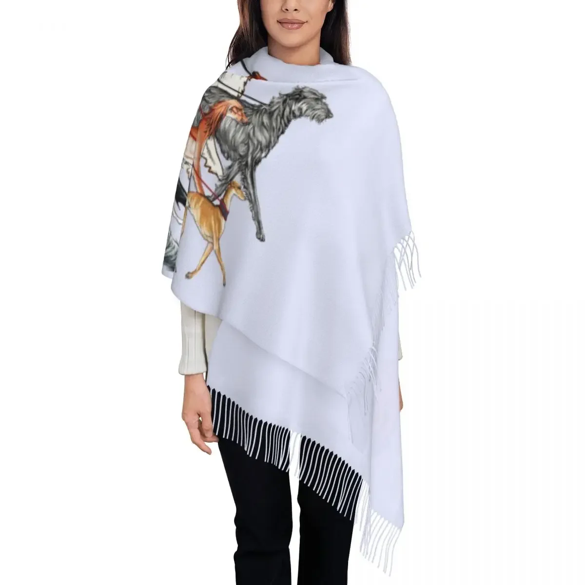 Ladies Long Walking The Sighthounds Scarves Women Winter Soft Warm Tassel Shawl Wraps Whippet Greyhound Dog Scarf