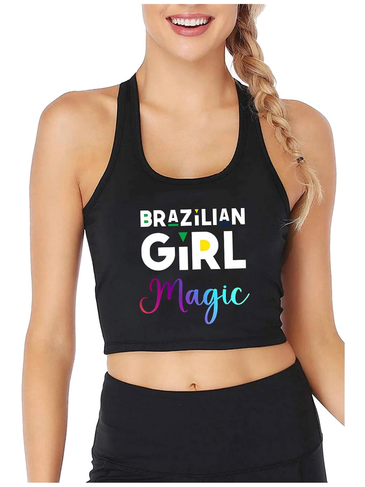 

Brazilian Girl Magic Proud Graphic Creative Crop Top Women's Cotton Sexy Slim Fit Tank Tops Customizable Sports Fitness Camisole