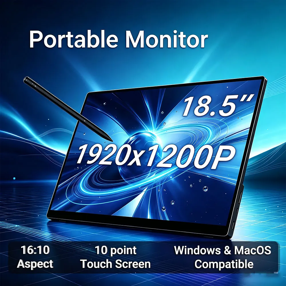 18 Inch Full HD Portable Touch Monitor with Stylus Included HDR 300nits 1920x1200p Metal Display for Computer Laptop PC MacOS