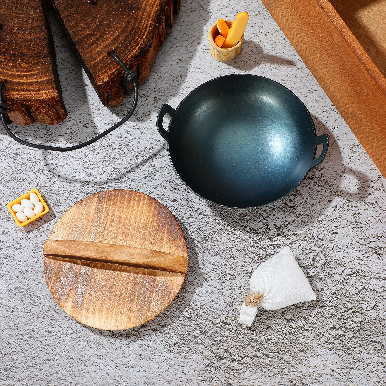 

1 set 1 Set Mini Kitchenware Simulation Cooking Tool Premium Sturdy Miniature Iron Wok Realistic Educational Pretend Play House