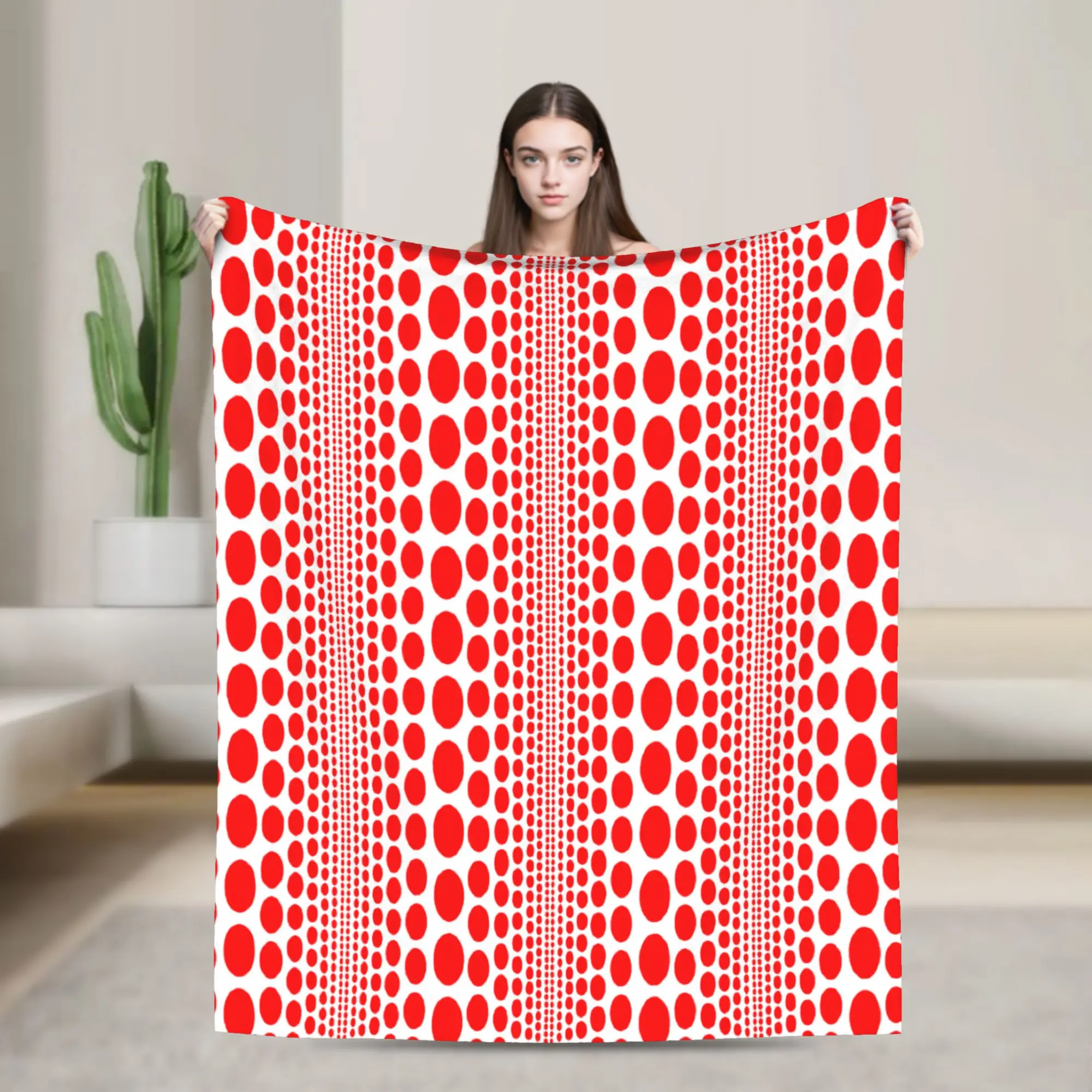 Red Infinitys Polka Dots Flannel Throw Blanket Yayoi Kusama Blankets for Home Travel Lightweight Bedding Throws