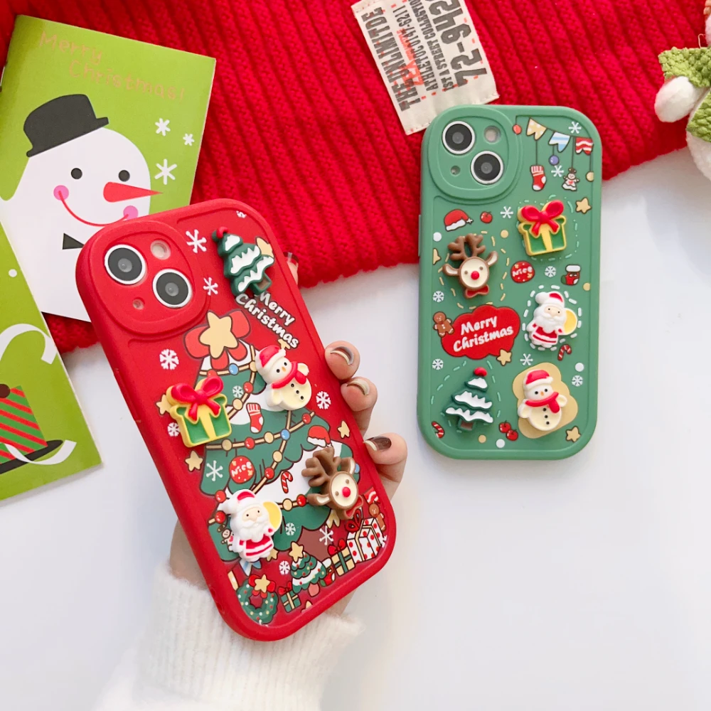 Cartoon DIY Cute Phone Case for iPhone 16 15 14 13 12 11 Pro Max X XR XS Max 7 8 Plus 3D Christmas Elk Yeti Santa Claus