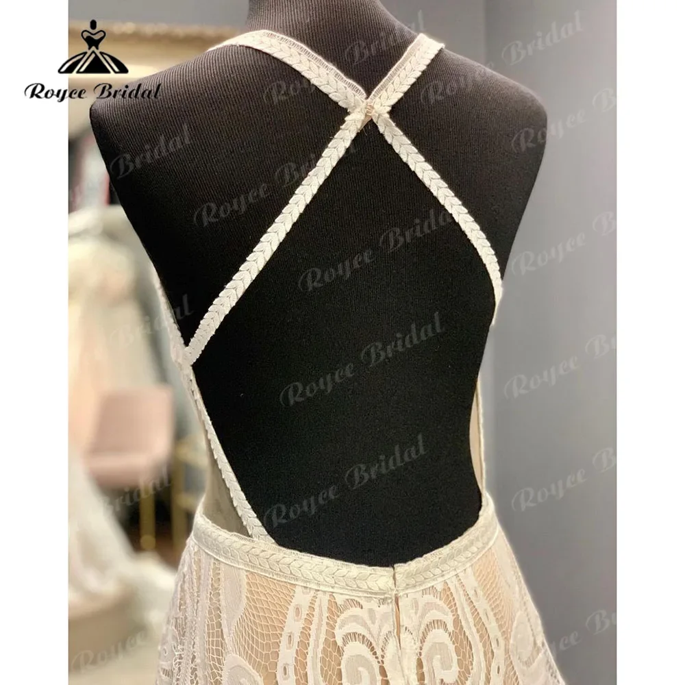 Sexy Halter Neck Lace A Line Beach Wedding Dress for Women Open Back 2025 Robe Mariage Civil Wedding Bridal Gowns Cutsom Made