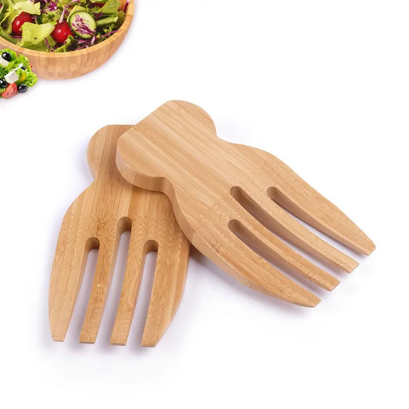 Jaswehome 2 pçs/pçs/set salada garras de bambu salada mãos design elegante cozinha ajudante salada de madeira conjunto servidor