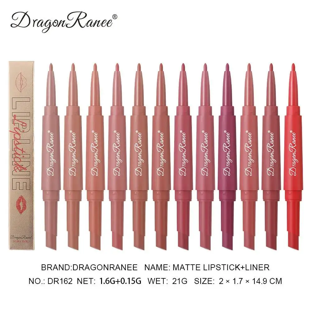 Dubbele kop matte lipliner potlood 2-in-1 langdurige waterdichte naakt rode lippenstift fleuren omtrek make-up stick