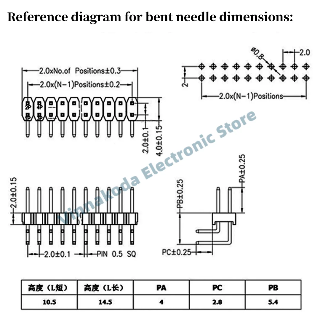 10 Teile/los 90/180 Grad 2,0mm 2X40P Zweireihig Gebogen/gerade Nadel Pin Header Stecker