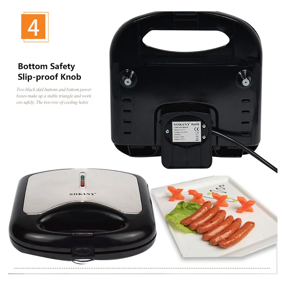 750W Electric Waffle Maker Sausage Grilling Machine Kitchen Corn Hot Dog Machine Breakfast Maker Non-stick Coated Home Appliance