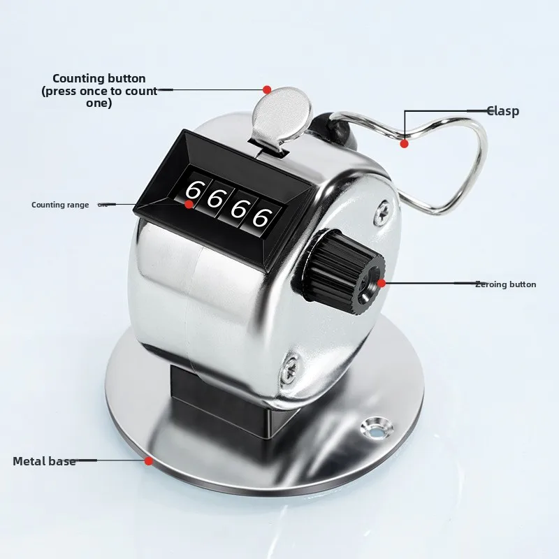 Silver Stainless‑Steel Hand‑Press Tally Counter, Metal Manual Clicker People‑Flow Visitor Passenger Counting