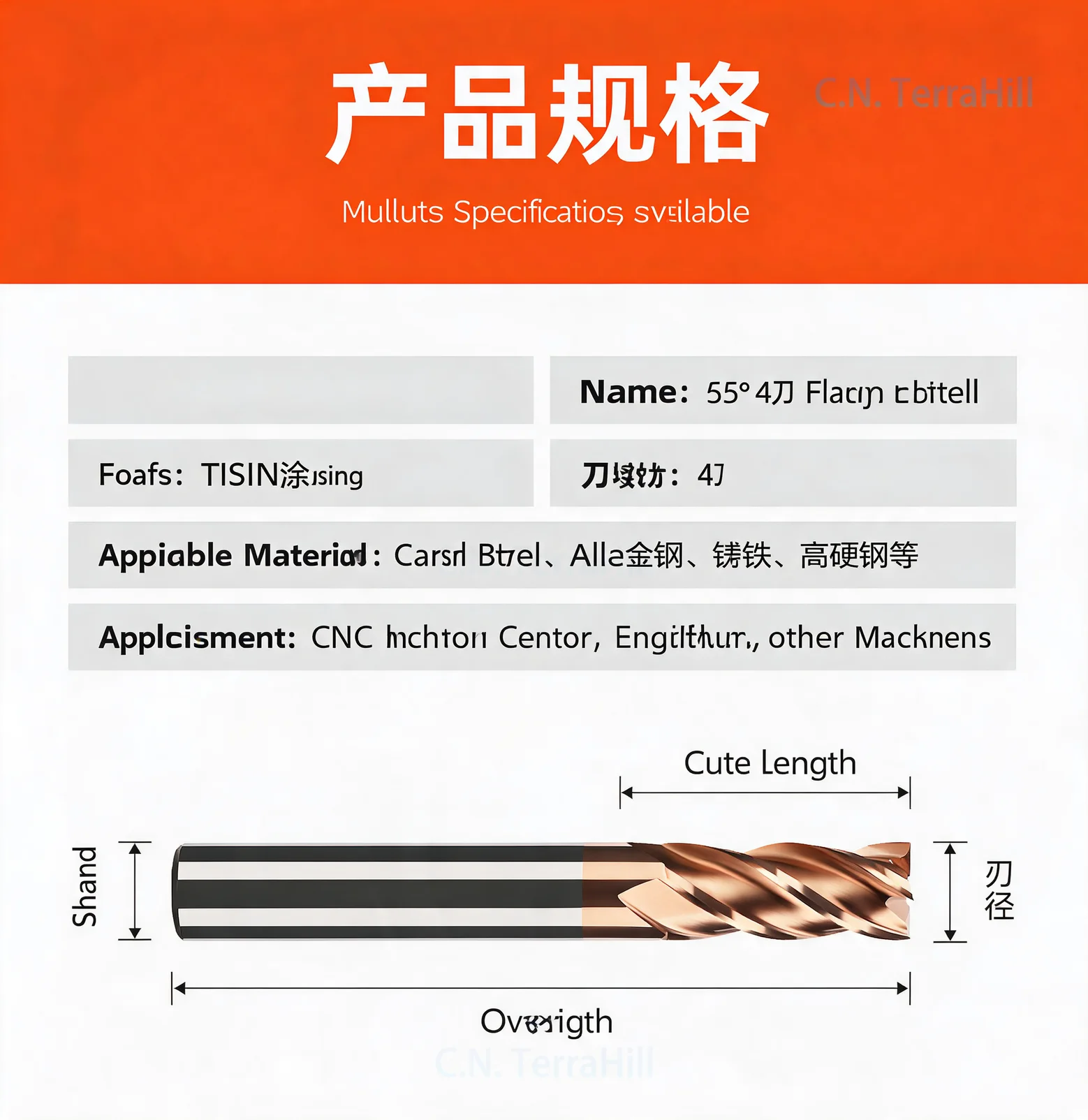 55 Degree Tungsten Steel End Mill 4 Flute Solid Carbide CNC Milling Cutter Extra Long for Steel Machining Milling Machine