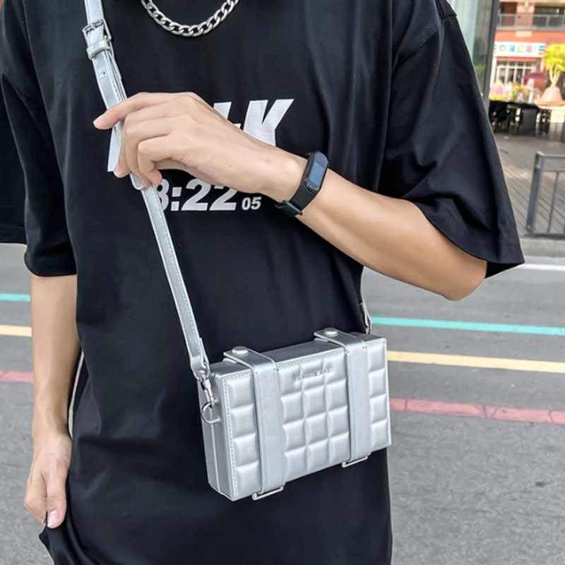 Trendy Brand Box Shape Bag for Man 2023 New Small Square Bag Pu Leather Shoulder Crossbody Bag Unisex Fashion Phone Purse