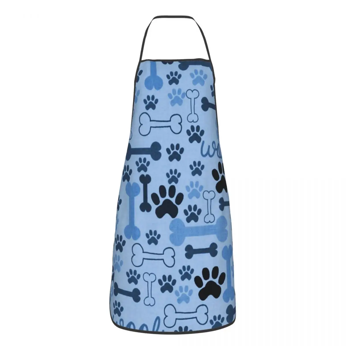 Custom Blue Dog Bones And Paw Prints Pattern Bib Apron Adult Chef Tablier Cuisine for Cooking Animal Cartoon Footprint Baking