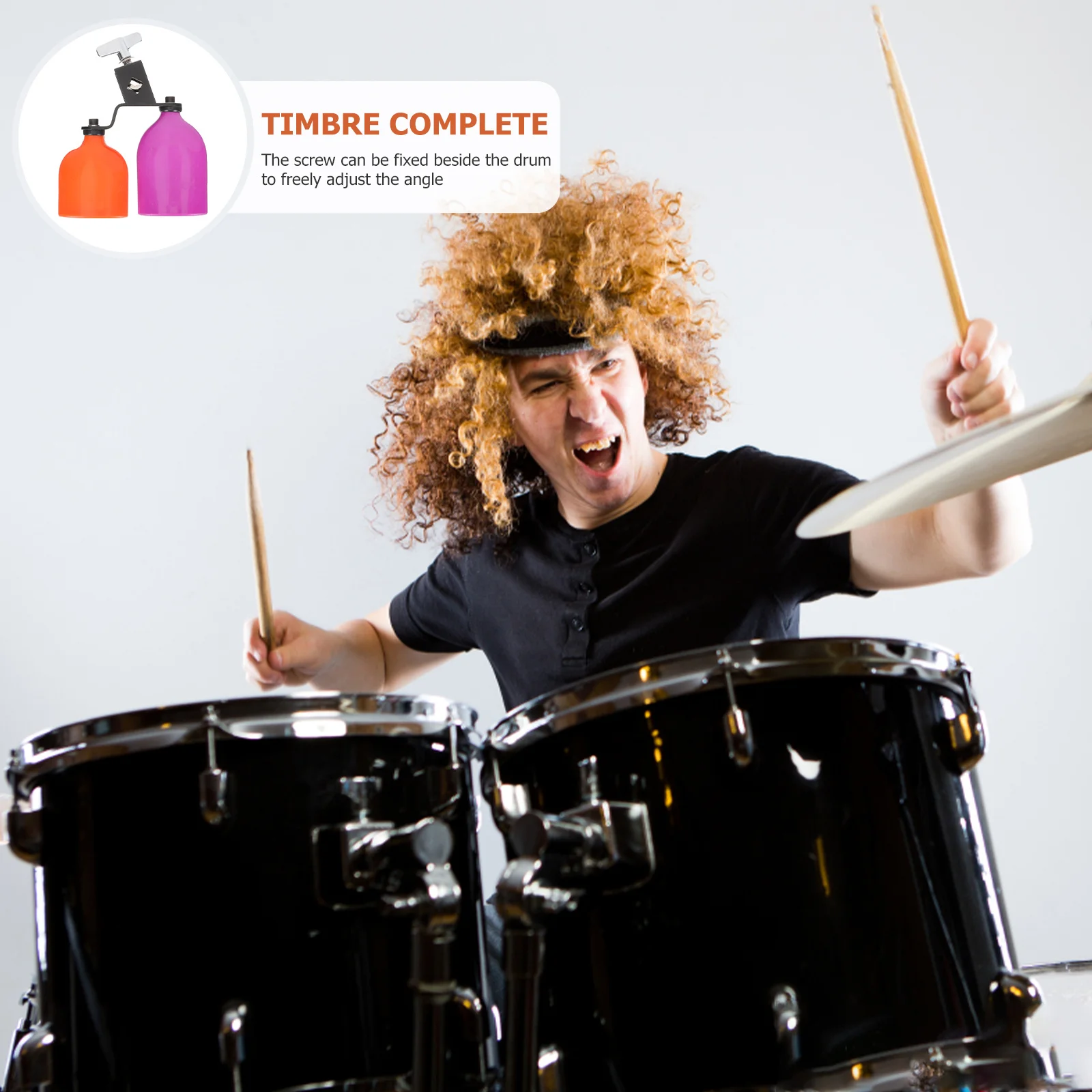 

Drum Set Cowbell Accessory Two Tone High Low Block Drum Adjustable Angle Heavy Duty Bracket Percussion Instrument