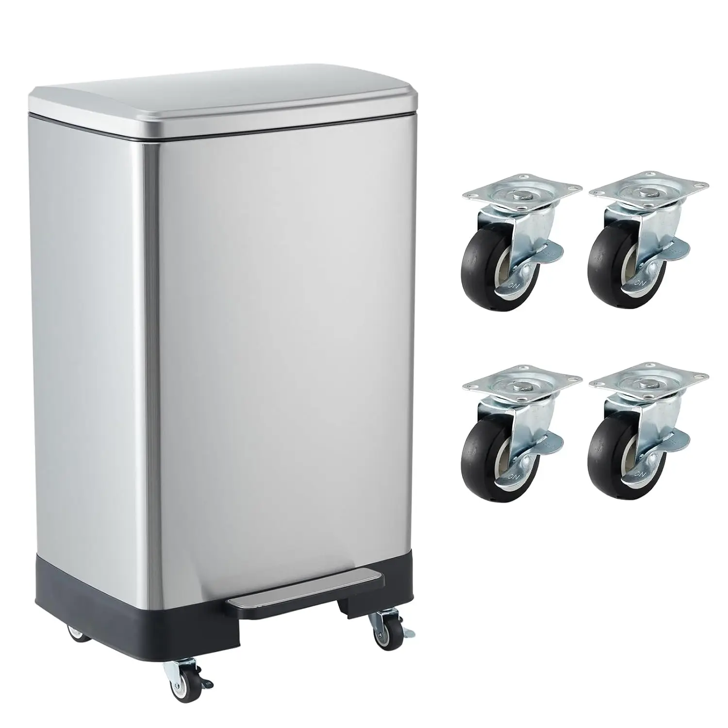 

16 Gal Stainless Steel Step-On Trash Can with Soft Close Lid Removable Inner Bucket & Wheels for Home Kitchen Office, Custom