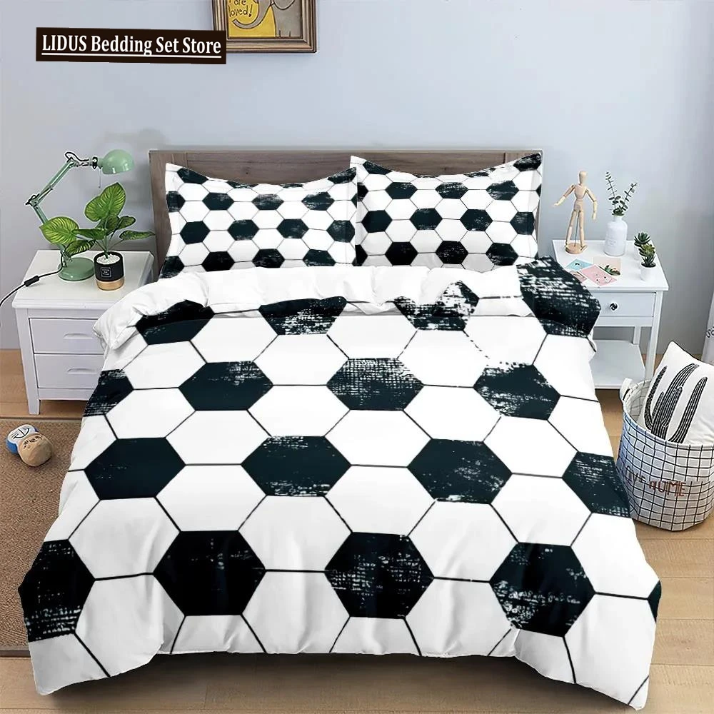 

Football Duvet Cover Set King Size Simple Black White Comforter Cover 3D Soccer Sport For Kids Boys Girls Polyester Bedding Set