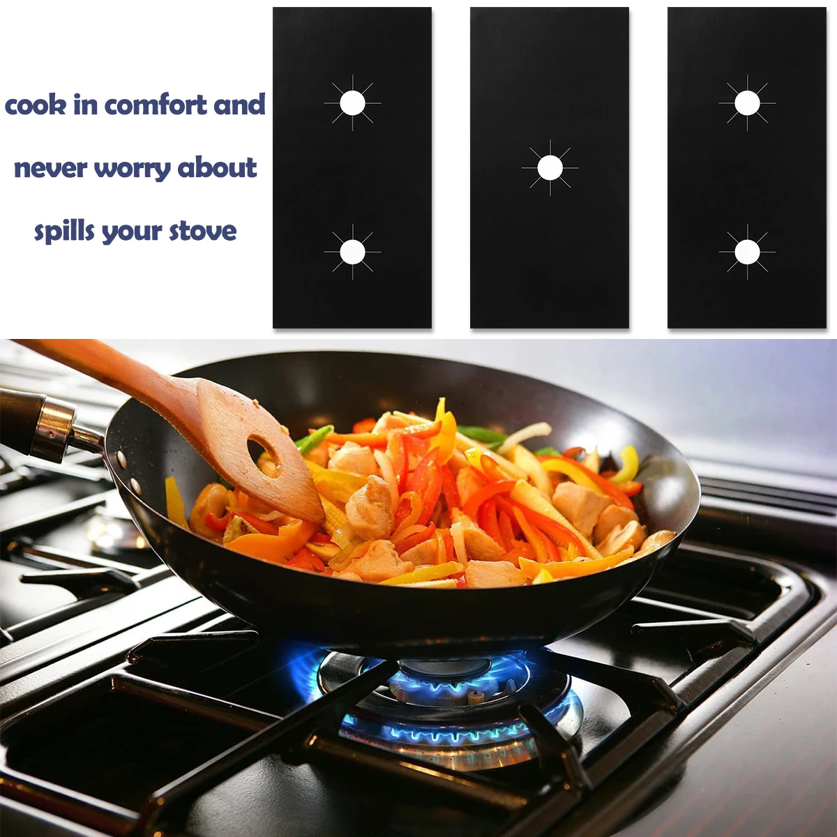 5-Holes Gas Stove Protectors Reusable Gas Stove Burner Covers Non-Stick Heat Resistant Stove Top Gas Range Protectors