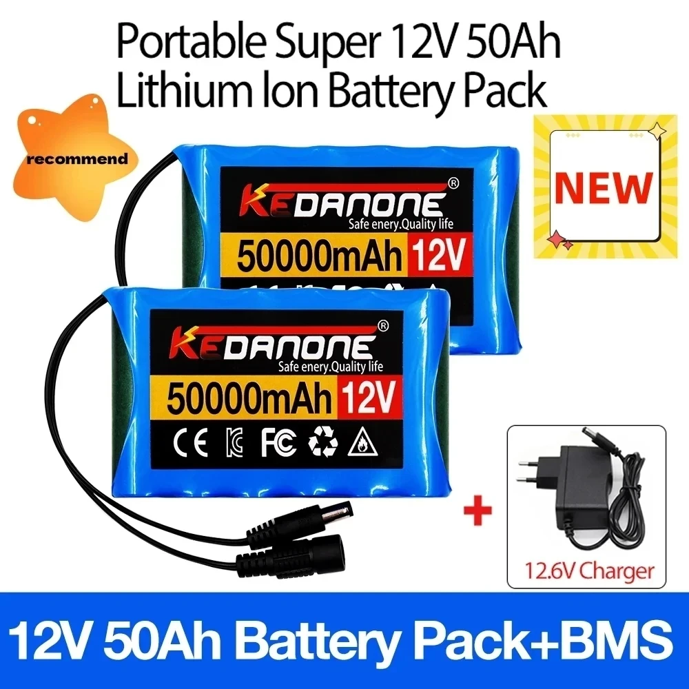 NEW Portable Super 12V 50000mah Rechargeable Lithium Ion Battery Pack Capacity DC 12.6v 30Ah CCTV Cam Monitor + Charger