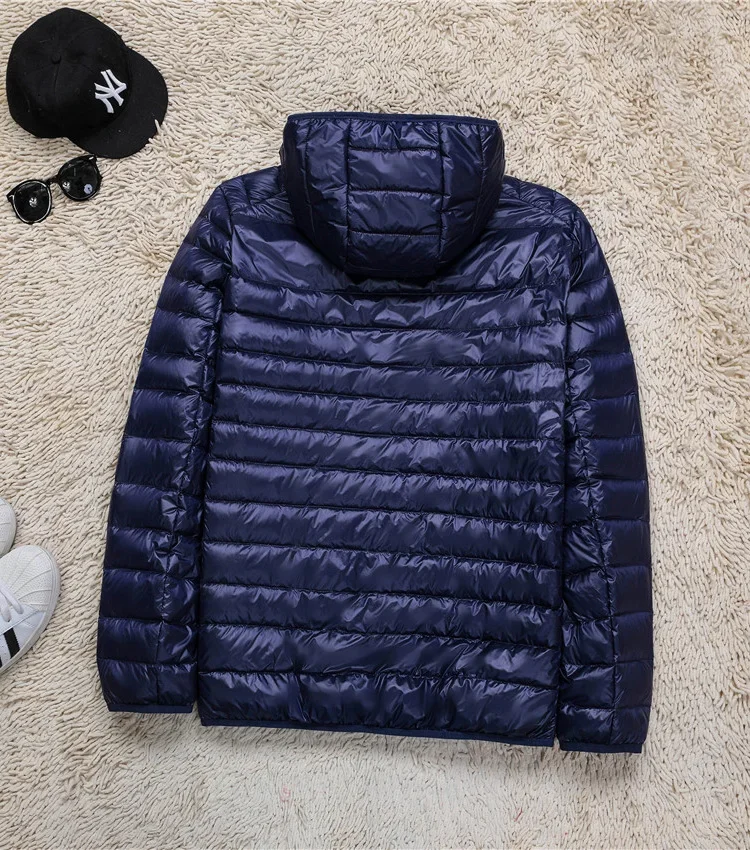 Plus Size Schinteon Men White Duck Down Jacket Ultra Light Thin Casual Coat Outerwear with Hood New Arrival Winter Autumn