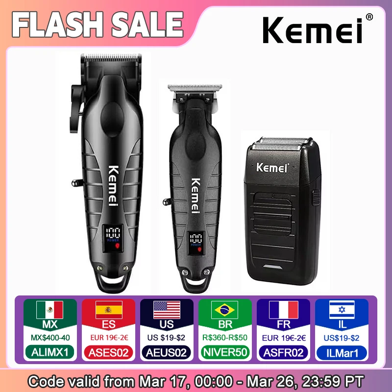 Kemei Hair Clipper Kit for Men, Electric Shaver, Hair Trimmer, Professional Cutting Machine, KM-2290, KM-2293, KM-1102