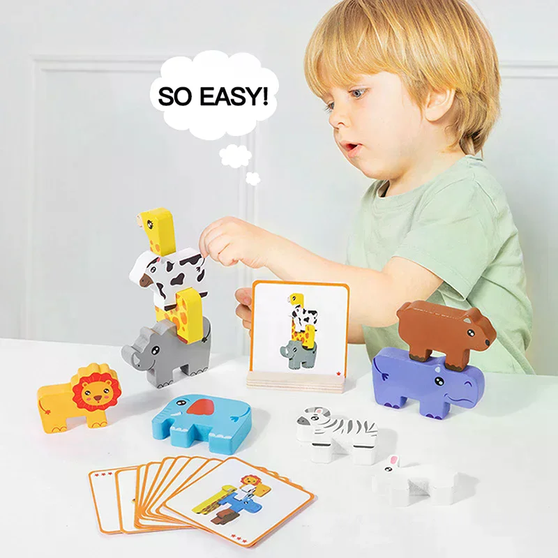 เกมบล็อกไม้รูปสัตว์ ต่อบล็อกจับคู่รูปทรง ของเล่นฝึกสมดุล ของเล่นเสริมพัฒนาการมอนเตสซอรี่ ฝึกกล้ามเนื้อมัดเล็ก ของเล่นเสริมทักษะสำหรับเด็ก
