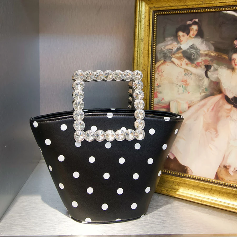 

Женская сумка с ручкой-бриллиантом, вместительная сумка-тоут для повседневных поездок, женская сумка через плечо с точечным принтом, универсальная сумка для покупок