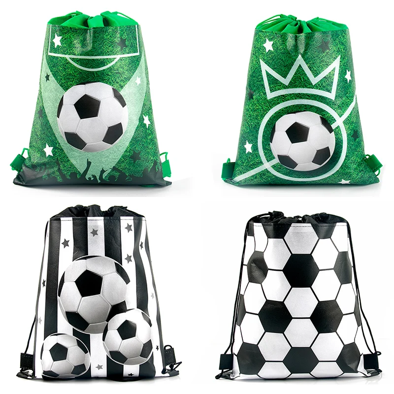 1/3/5pcs Football Non-woven Gift Bags Soccer Drawstring Goodie Bag Backpack Kids Boys Birthday Sport Football Themed Party Decor