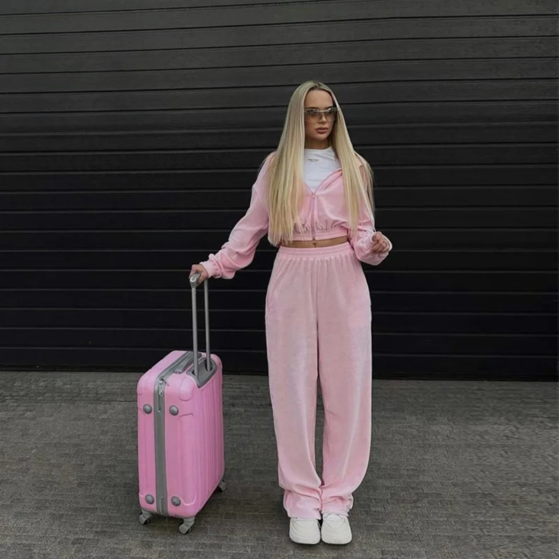 

2025 Casual Suit Women's Street Style Long Sleeve Hooded Cardigan Elastic Pants Two-piece Set New Matching Sets Pants Set Woman