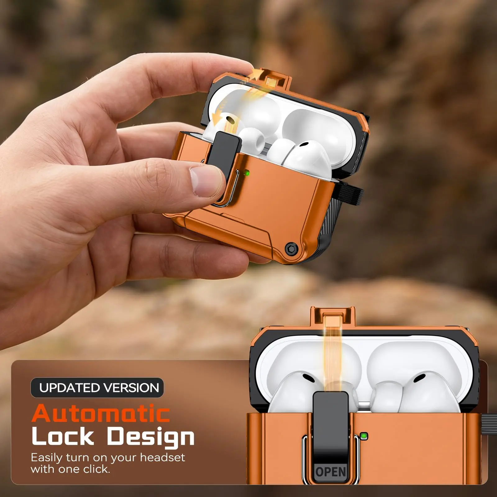 Carbon-Schutzabdeckung für AirPods Pro 3 Hülle mit Telefonständer, automatische Verriegelung, Ohrhörerhülle für Airpods 4/Pro 2. Generation/Pro 3/5 2026 Hülle – Detail 2