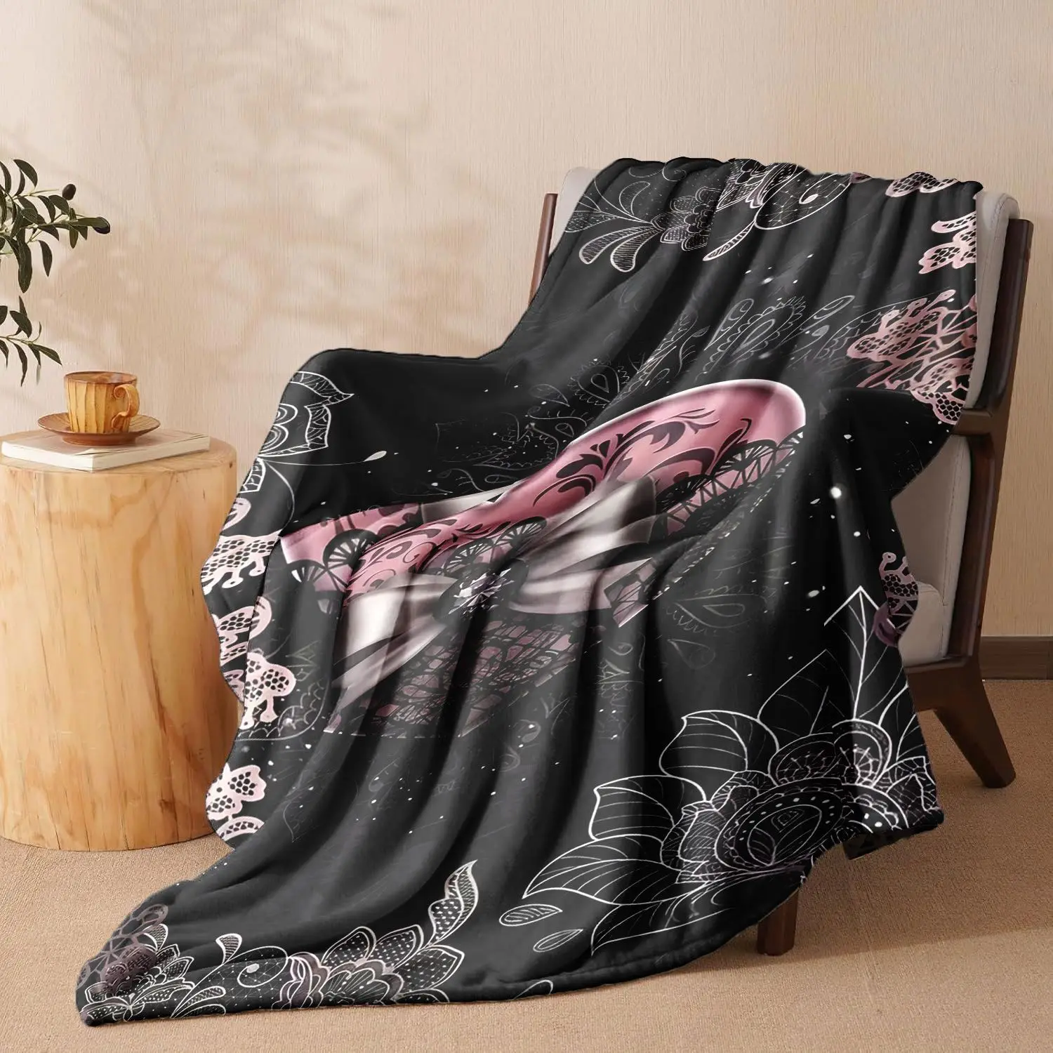 Gothic Heart Bowknot Lap Blanket, Soft Lightweight Throw Blanket for Office Lunch Break, Small Cozy Cover Blanket for Sofa Bed