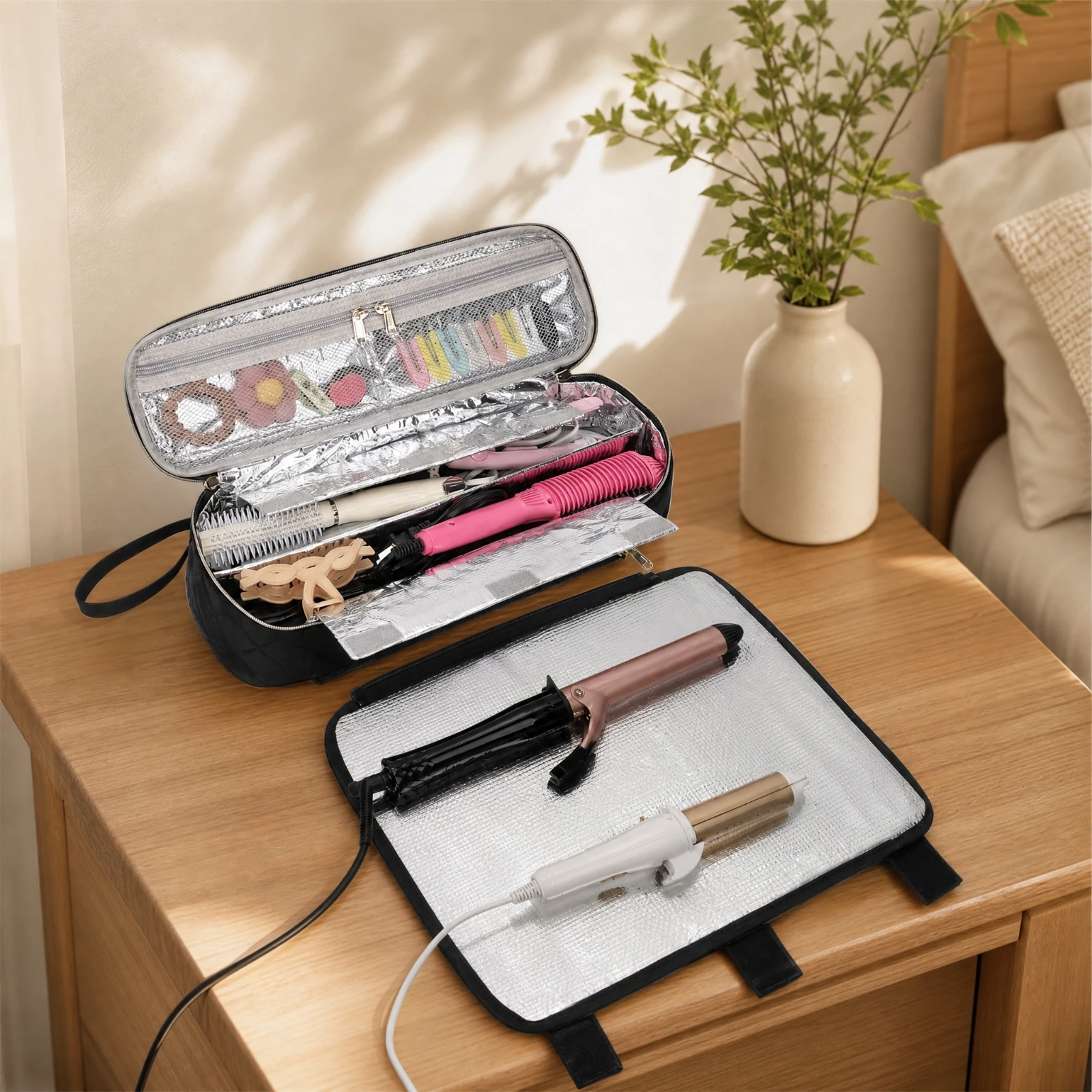 Hair Styling Tools Organizer Bag Insulated Flat Iron Travel Case Curling Iron Storage Case Long-Lasting for Overnight Stays