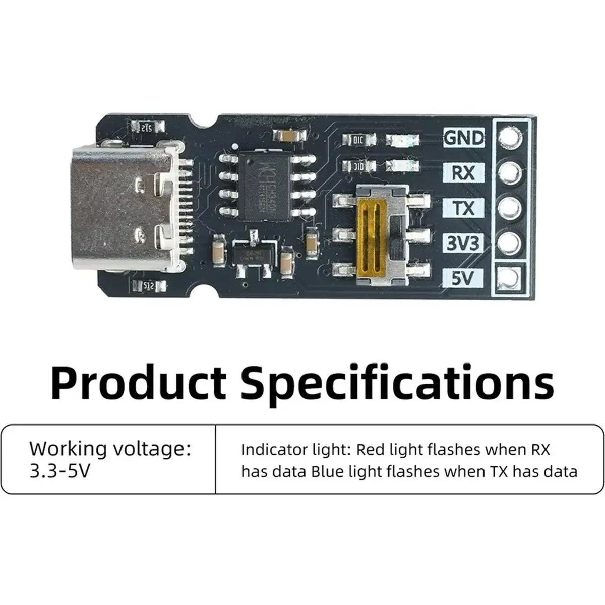 CH340N TYPE-C USB to UART TTL Converter USB to Serial Port Module 3.3V 5V Level RX/TX Download Debugging Tools