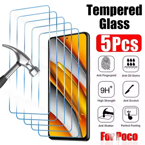 5PCS Tempered Glass for Poco F7 F6 X7 X6 X5 F5 X4 X3 F2 Pro 5G Screen Protector for Poco M6 M5 M4 M3 Pro 5G F4 X4 GT C3 X3 NFC