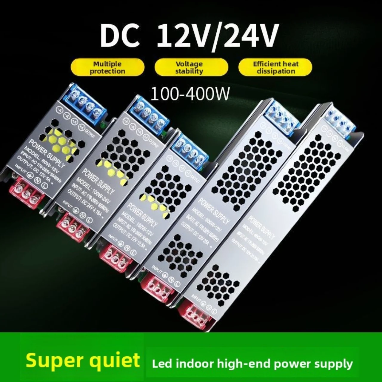 

LED Power Supply AC190-240V DC12V 24V Mute Lighting Transformer LED Converter Light Driver Power Adapter 60W 100W 200W 300W 400W