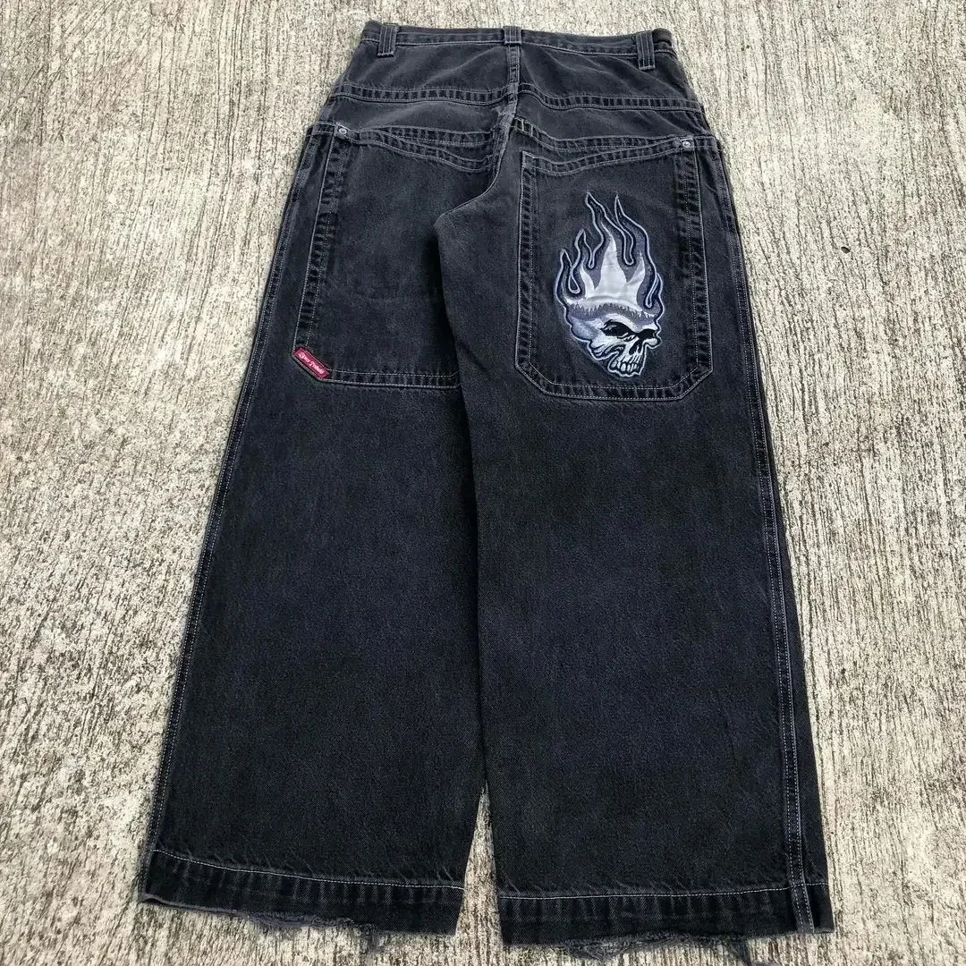 JNCO กางเกงยีนส์ขาบานปักลายวินเทจสำหรับผู้ชาย, กางเกงยีนส์ขาบานสไตล์ฮิปฮอปสไตล์ลำลองสำหรับ Y2K